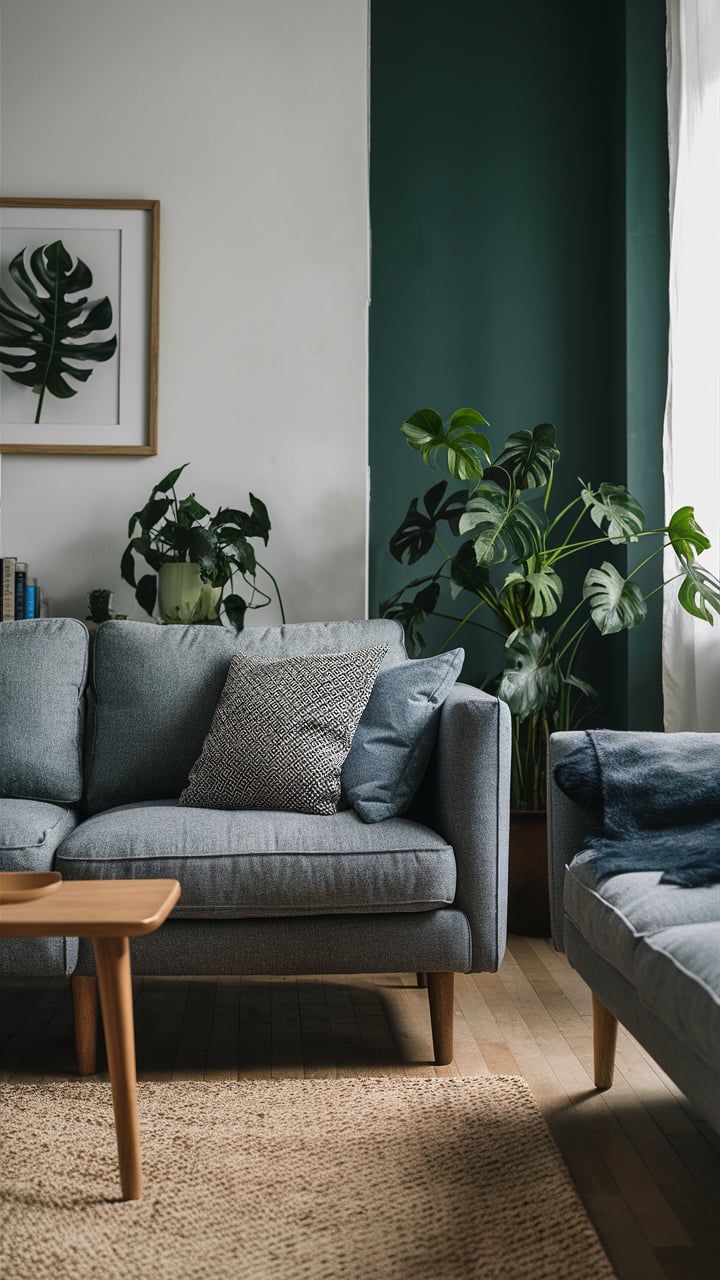 grey sofa with wooden legs