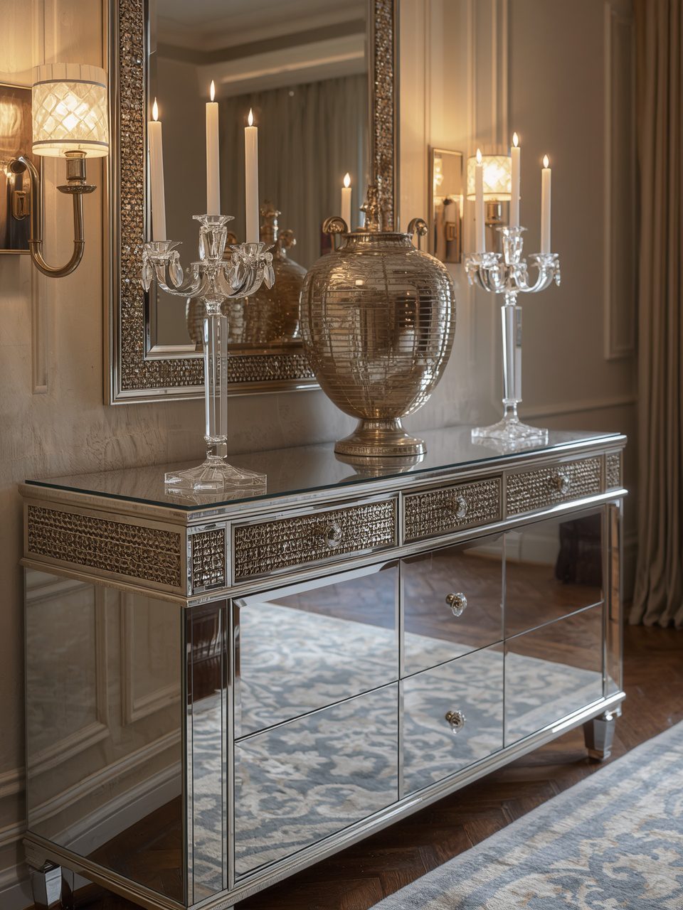 9. Mirrored Elegance - 11 Dining Room Sideboard Ideas To Elevate Your Space