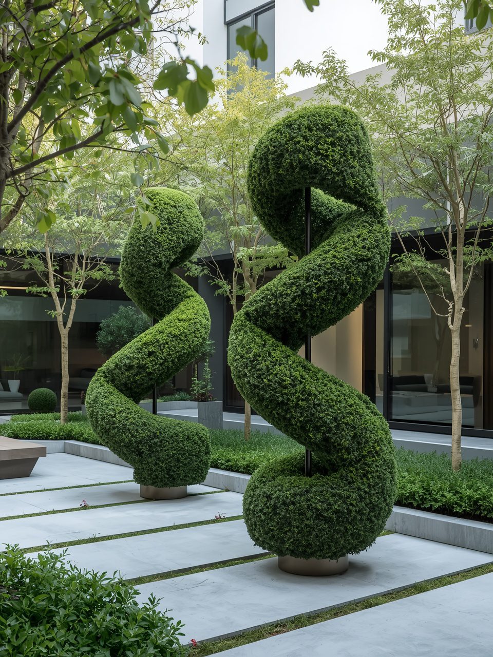 12. Contemporary Abstract Forms - 12 Elegant Topiary Garden Ideas To Elevate Your Outdoor Space