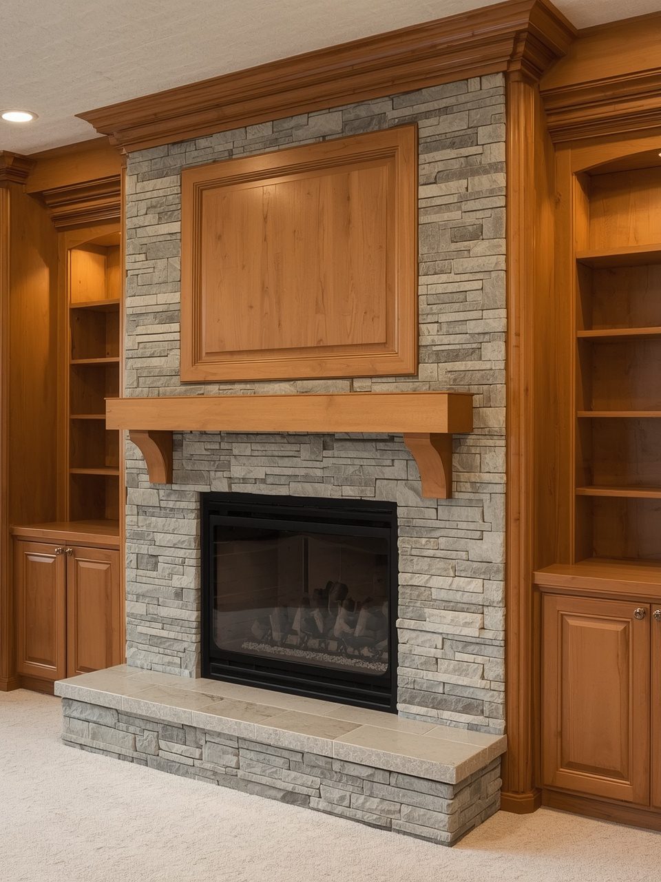 12. Stone and Wood Combo Cabinets - 12 Fireplace Built-In Cabinet Ideas To Transform Your Living Space