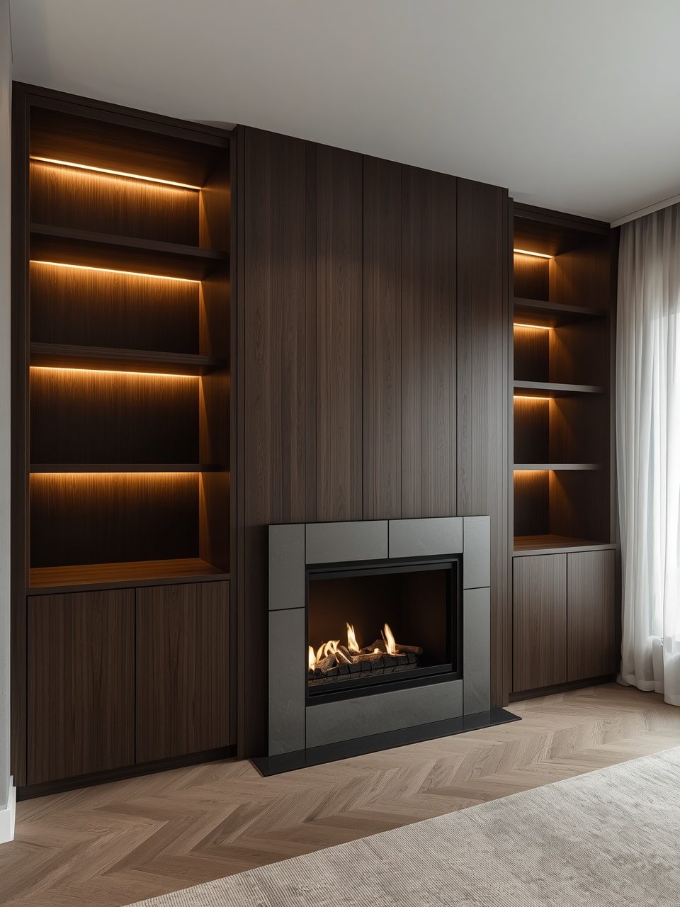 2. Contemporary Floating Cabinets - 12 Fireplace Built-In Cabinet Ideas To Transform Your Living Space