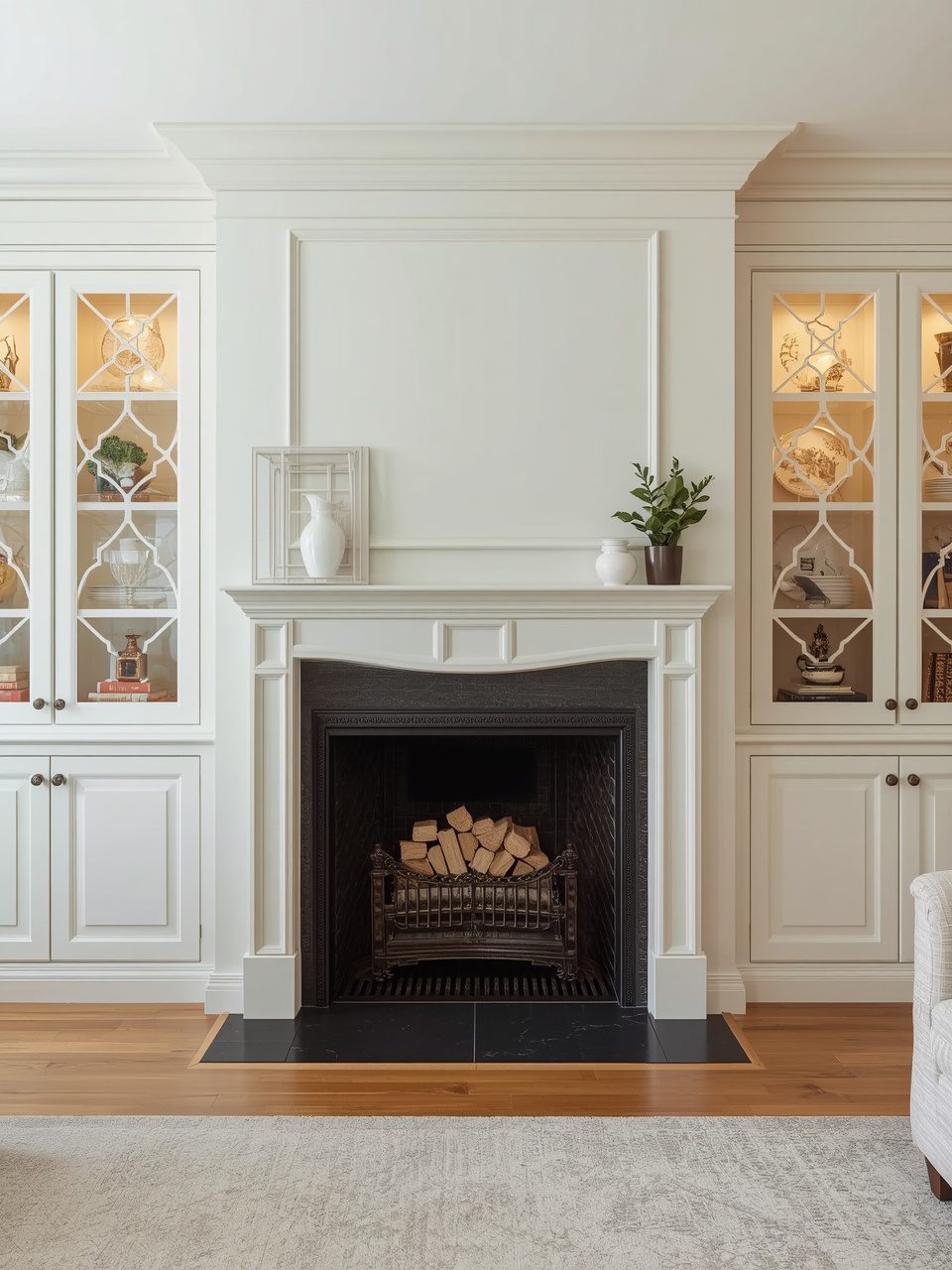 5. Elegant Glass Door Display Cabinets - 12 Fireplace Built-In Cabinet Ideas To Transform Your Living Space