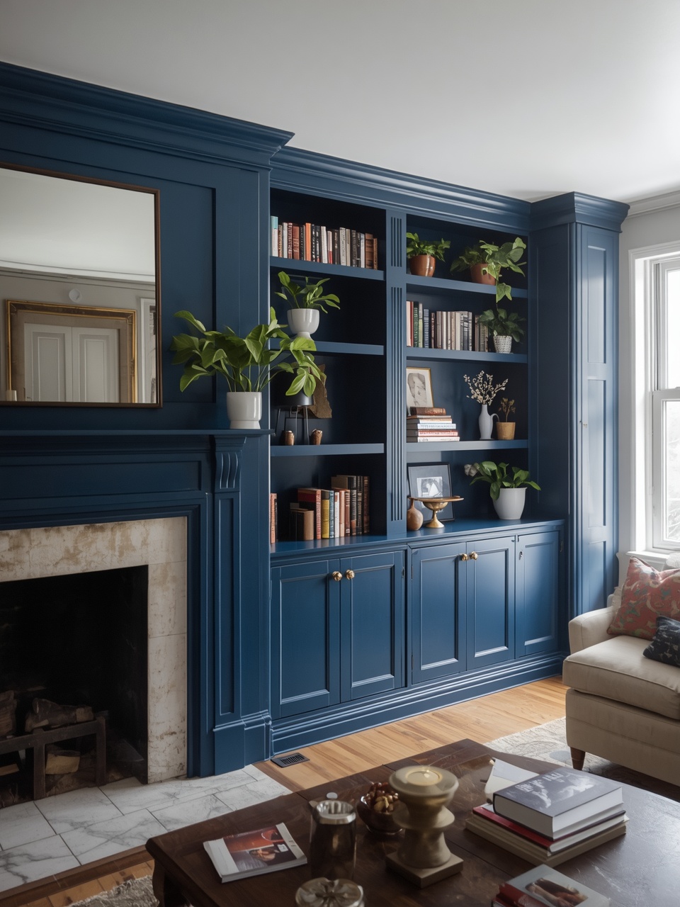 6. Color Pop Painted Cabinets - 12 Fireplace Built-In Cabinet Ideas To Transform Your Living Space