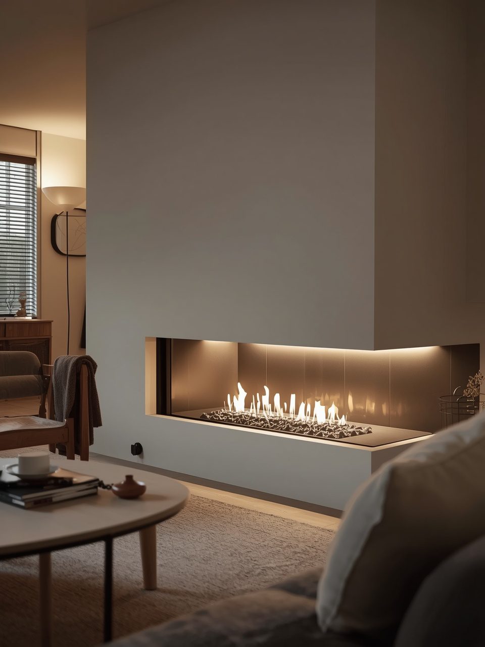 12. Fireplaces With Subtle Backlighting - 12 Scandinavian Fireplace Ideas for Small Homes That Maximize Style and Space