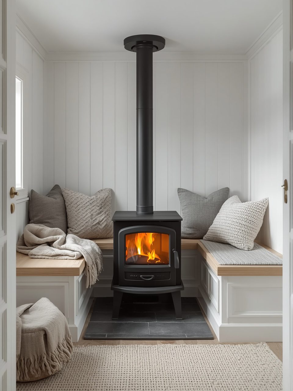 9. Stove Within Seating Areas - 12 Scandinavian Fireplace Ideas for Small Homes That Maximize Style and Space