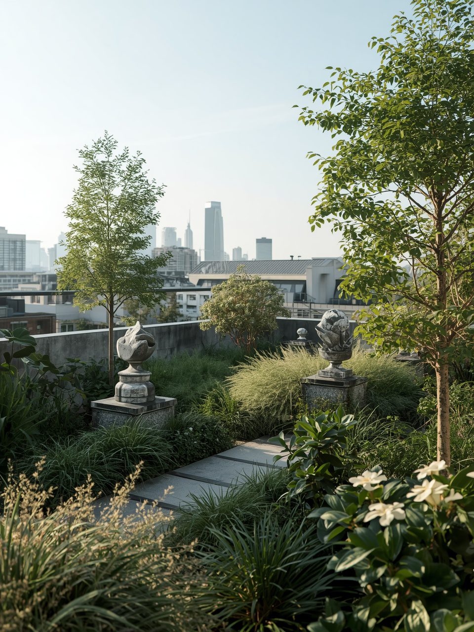 12. Artful Garden Sculptures - 12 Stunning Rooftop Garden Ideas to Transform Your Space