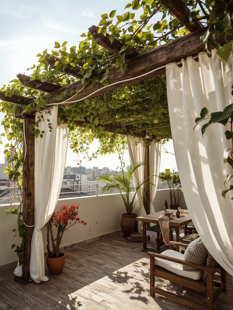 6. Rustic Pergola Shade - 12 Stunning Rooftop Garden Ideas to Transform Your Space