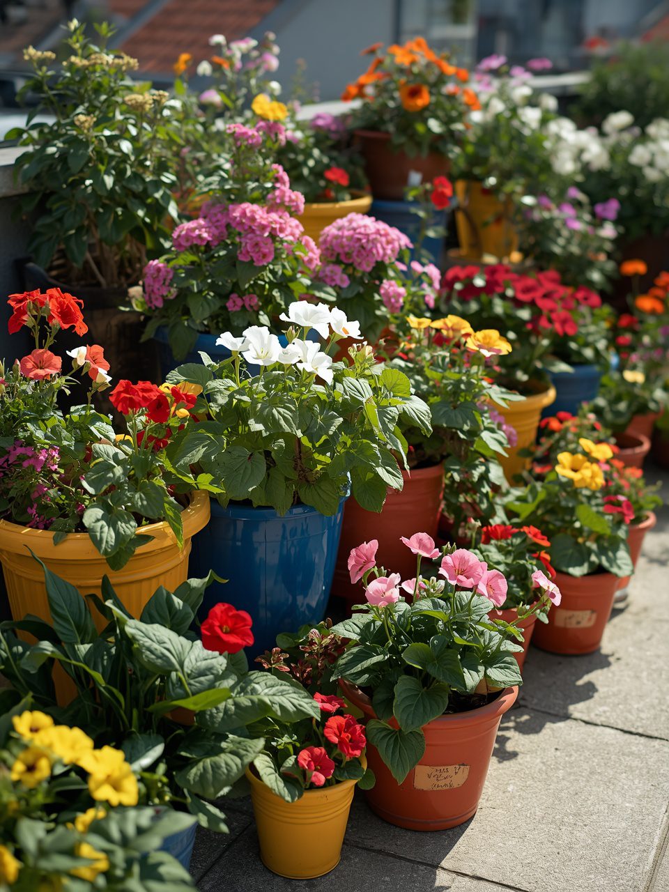 8. Colorful Container Mix - 12 Stunning Rooftop Garden Ideas to Transform Your Space