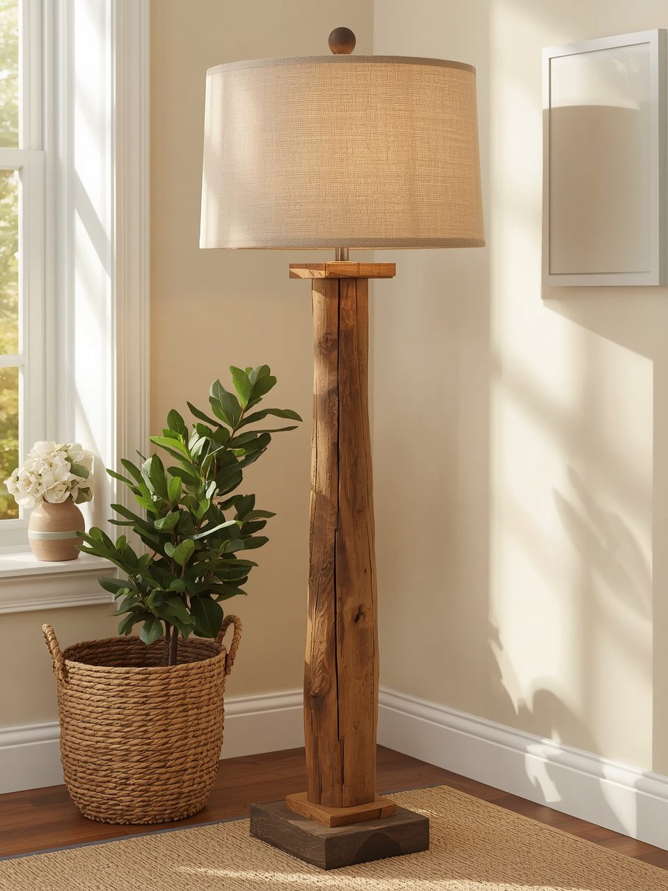 6. Rustic Wooden Floor Lamp - 14 Living Room Floor Lamp Ideas to Brighten Up Your Space