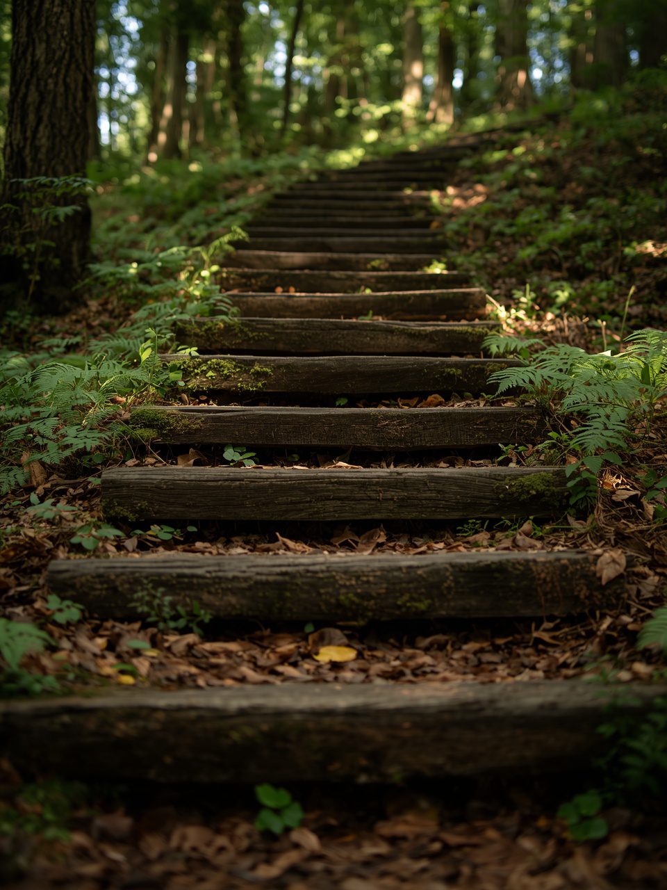 1. Rustic Wooden Steps - 15 Magical Woodland Garden Path Ideas To Transform Your Outdoor Space