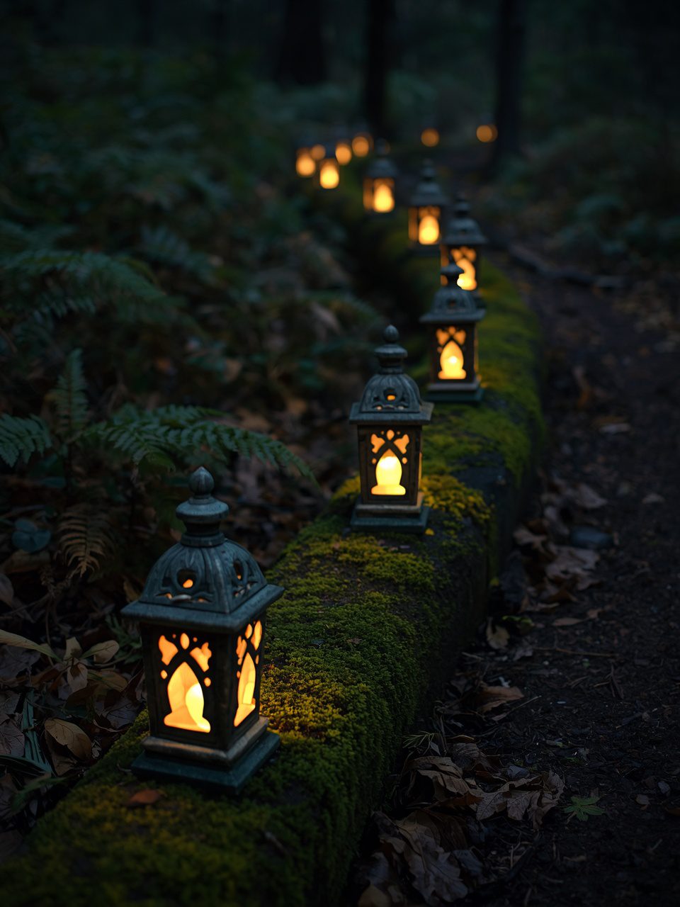 12. Sculpted Stone Lanterns - 15 Magical Woodland Garden Path Ideas To Transform Your Outdoor Space