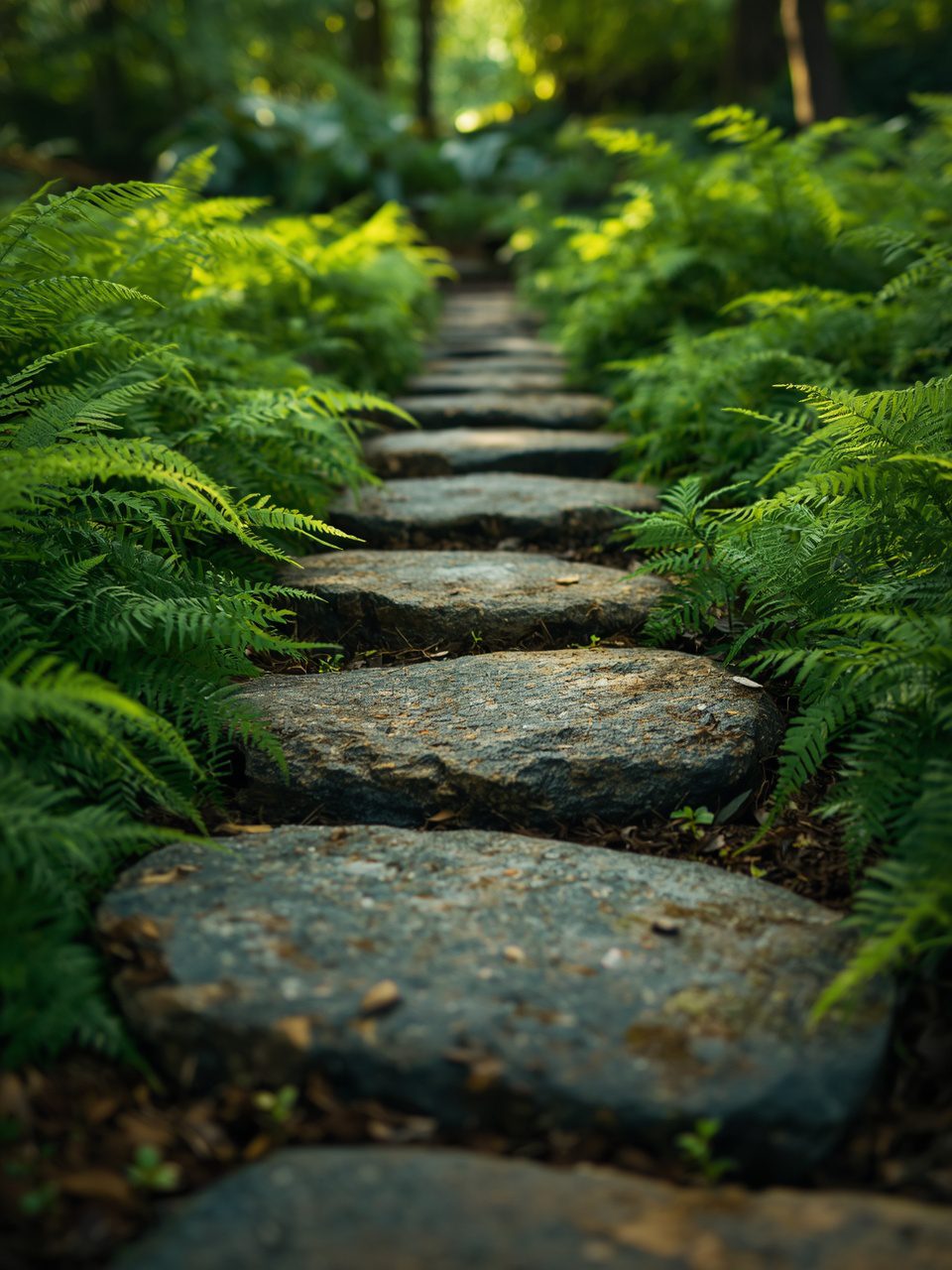 4. Stepping Stones With Ferns - 15 Magical Woodland Garden Path Ideas To Transform Your Outdoor Space
