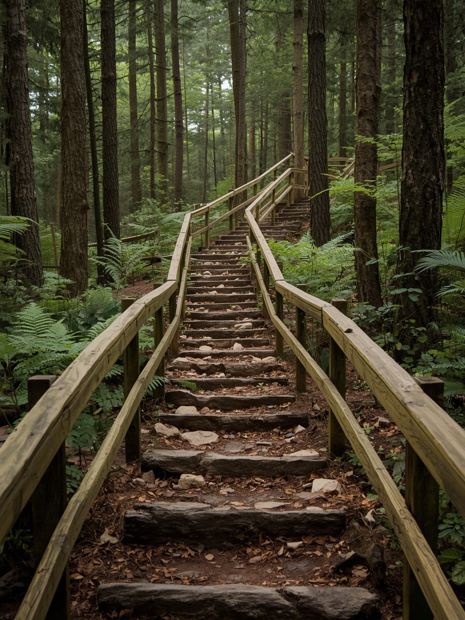 9. Steep Path With Railings - 15 Magical Woodland Garden Path Ideas To Transform Your Outdoor Space